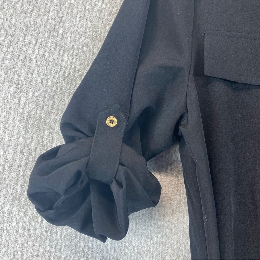 CALVIN KLEIN Women’s Size 6 Black Shirt Dress Roll Tab Sleeve Belted Lace Up - Picture 8 of 10